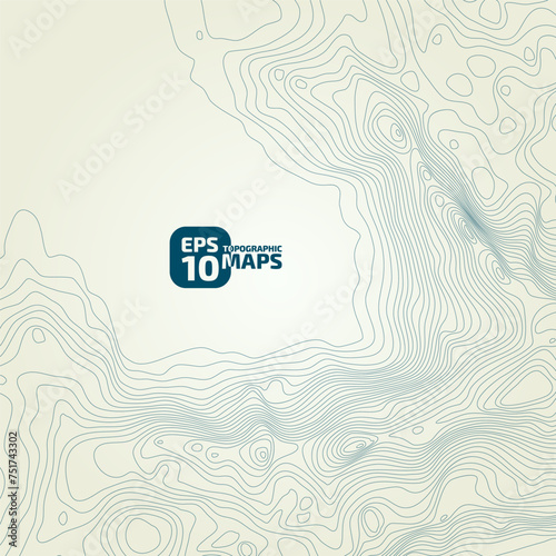 Stylized height of the topographic contour in lines and contours. Сoncept of a conditional geography scheme and the terrain path. Blue stroke on yellow background. 1x1 size. Vector illustration.