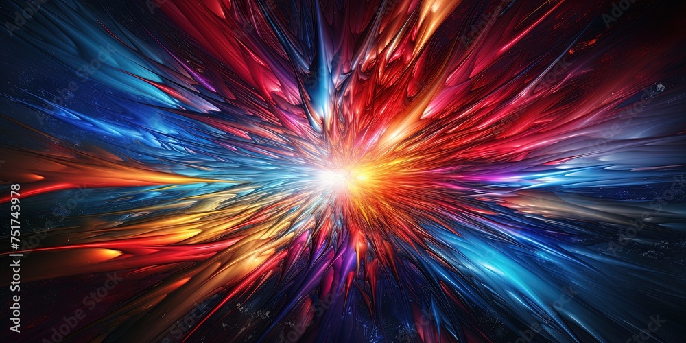 Eye-catching digital image depicting an abstract and colorful burst of energy in a cosmic-like setting Eye-catching digital image depicting an abstract and colorful burst of energy in a cosmic-like setting