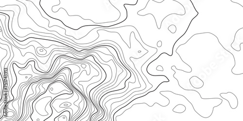 Topographic pattern texture. Black contours on white vector topography. Geographic mountain topographic. Map on land strok terrain. Elevation graphic contour height lines. Vector Illustration.