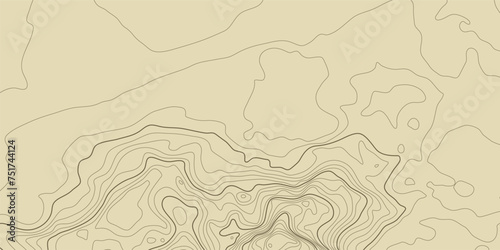 Topographic pattern texture. Brown contours on beige background. vector topography. Geographic mountain topographic. Map on land strok terrain. Elevation on graphic height lines. Vector Illustration. photo