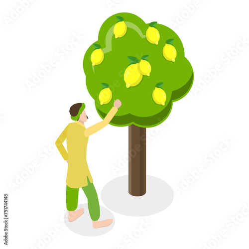 3D Isometric Flat Vector Set of Indian Farmer Scenes, Agricultural Workers. Item 4