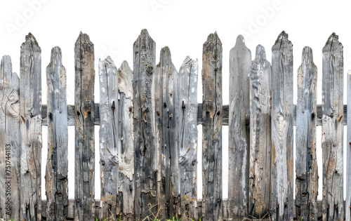 Weathered wooden fence with peeling paint  cut out - stock png.
