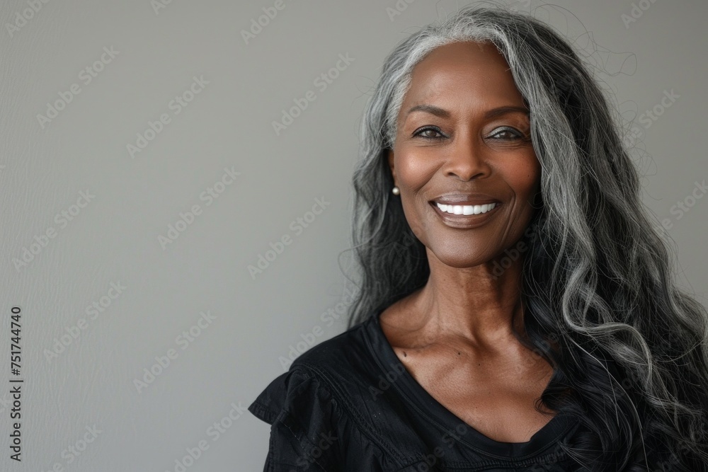 African American woman 50 years old close-up portrait Generative AI - obrazy, fototapety, plakaty 