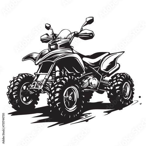 Quad bike in cartoon, doodle style . Image for t-shirt, web, mobile apps and ui. Isolated 2d vector illustration in logo, icon, sketch style, Eps 10, black and white. AI Generative