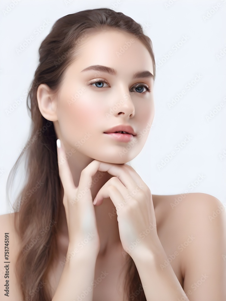 portrait of a woman, the face of a young model looking at the camera, cosmetic ads, beauty advertisement