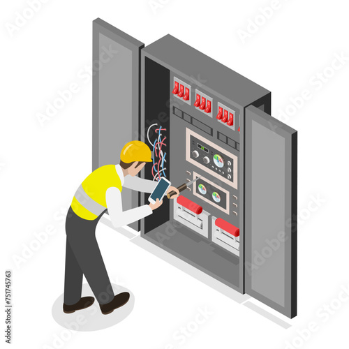 3D Isometric Flat Vector Illustration of Electrical Utility Delivery, Electricity Workers. Item 1