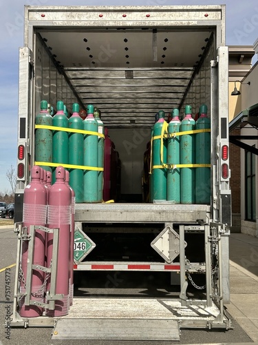 The back of a helium delivery truck.