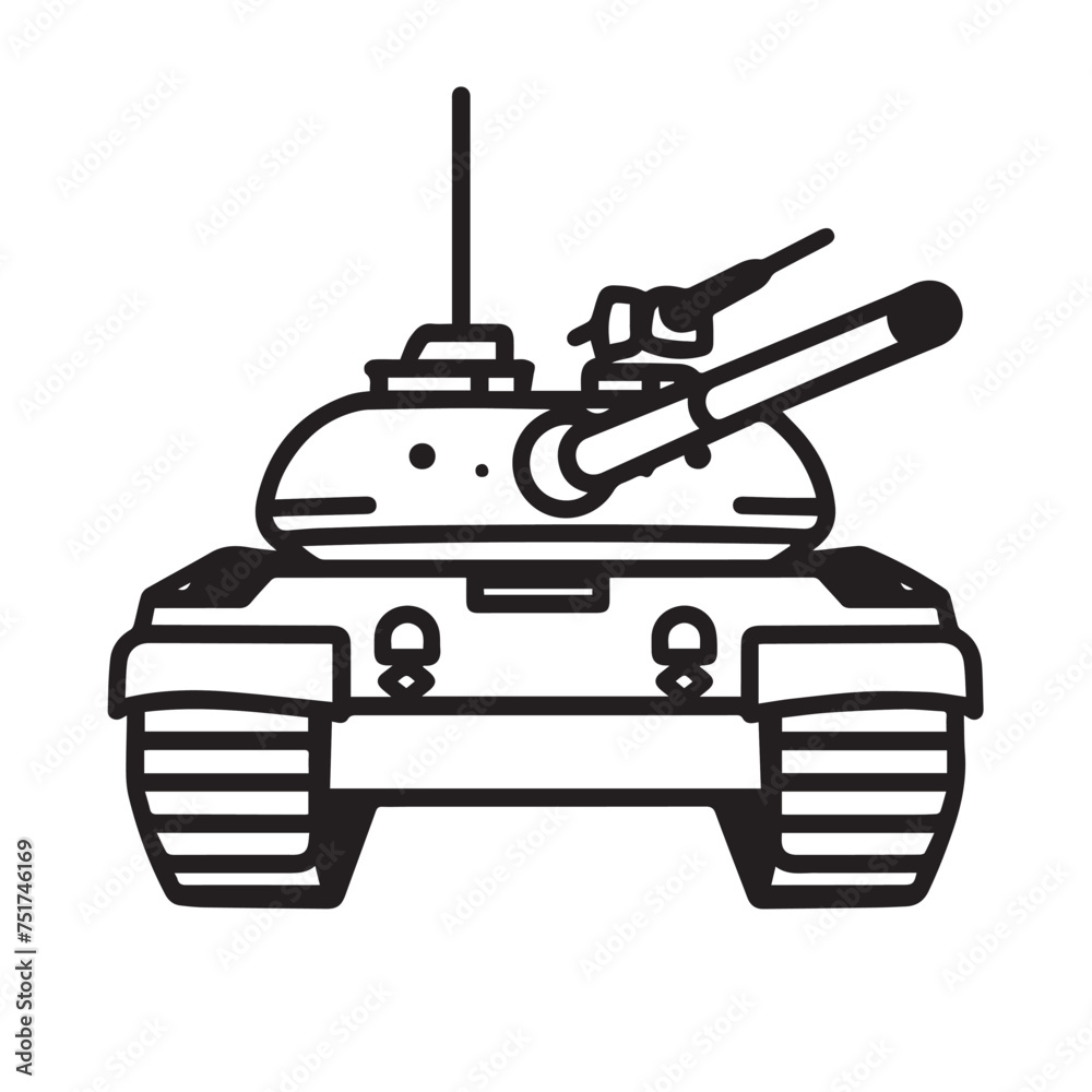 Fototapeta premium Tank in cartoon, doodle style . Image for t-shirt, web, mobile apps and ui. Isolated 2d vector illustration in logo, icon, sketch style, Eps 10, black and white. AI Generative