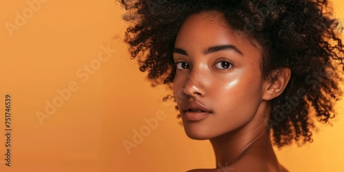 Afro American young woman with smooth skin and silky hair close-up portrait Generative AI