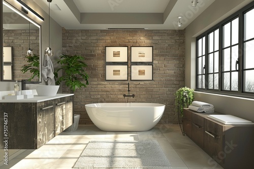 Contemporary bathroom design featuring warm neutrals and an editorial-inspired style  blending modern aesthetics with timeless warmth