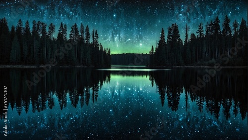 Reflection water for landscape nature with starry night, dark surrealism nature