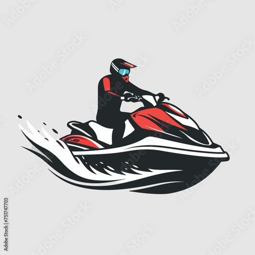 Jet ski in cartoon, doodle style. Image for t-shirt, web, mobile apps and ui. Isolated 2d vector illustration in logo, icon, sketch style, Eps 10. AI Generative