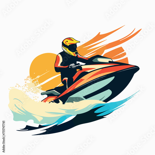 Jet ski in cartoon, doodle style. Image for t-shirt, web, mobile apps and ui. Isolated 2d vector illustration in logo, icon, sketch style, Eps 10. AI Generative