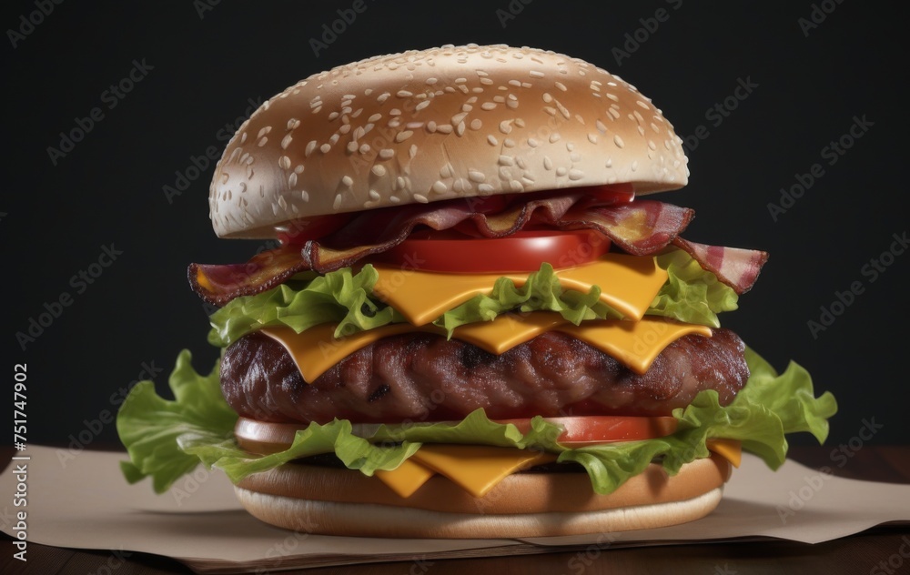 A juicy and tasty burger with lots of meat and cheese A juicy and tasty burger with lots of meat and cheese