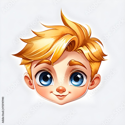 Golden Splendor: Watercolor Portraits of a Cute Boy Character with Golden Hair in Various Outfits.(Generative AI)