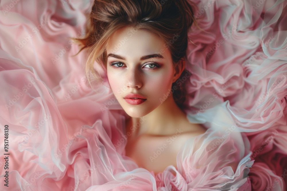 young woman in an airy pink dress Generative AI