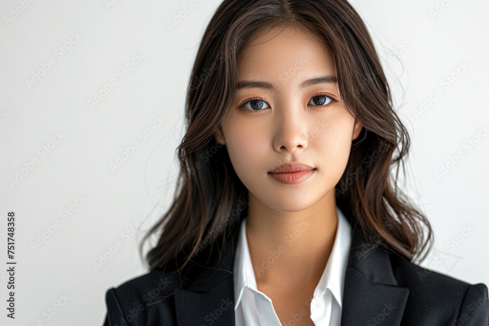 A stunning Asian businesswoman portrayed against a pristine white backdrop, with crystal-clear and razor-sharp focu A stunning Asian businesswoman portrayed against a pristine white backdrop, with crystal-clear and razor-sharp focu