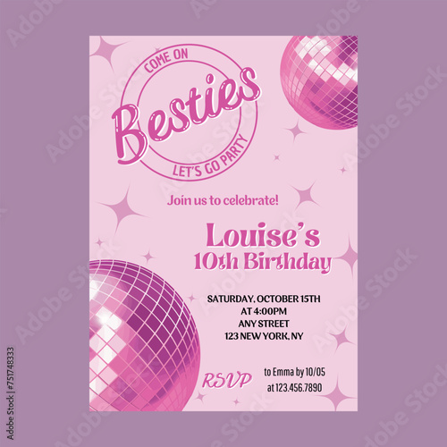 Groovy Retro Vintage Pink Party Birthday Invitation