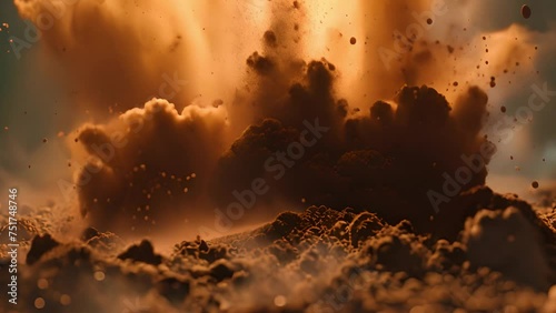 Dynamic blast highlights exploding coffee crumbles. photo