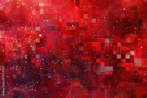 Vibrant red digital pixelation, presenting a technological texture background enhanced with dynamic pixel patterns, perfect for a futuristic and contemporary aesthetic photo