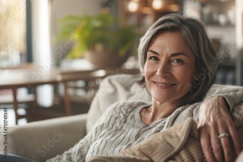 elderly woman sitting on the sofa Generative AI