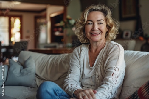 elderly woman sitting on the sofa Generative AI