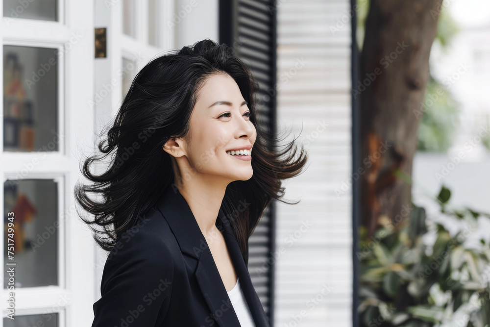 Joyful Businesswoman Enjoying a Breezy Day Outdoors Joyful Businesswoman Enjoying a Breezy Day Outdoors