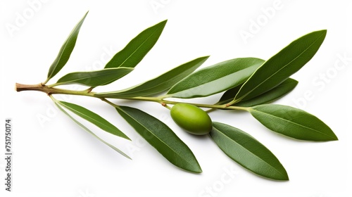 An olive branch with leaves isolated on a white background.