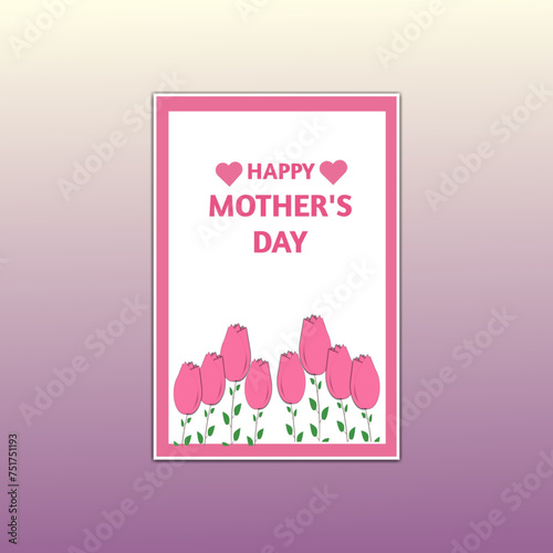 Happy mother's day greething card with pink roses template vector design 