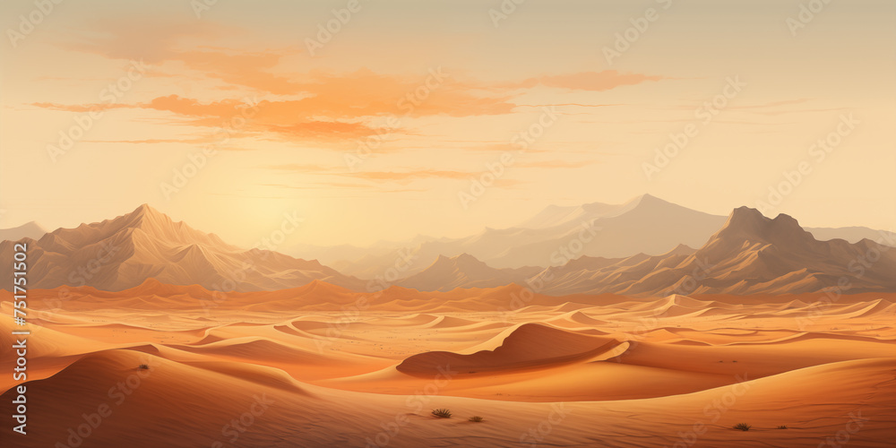 Fototapeta premium Beautiful photo of the desert for background, Vast desert landscape with sweeping sand dunes and pockets of lush oases