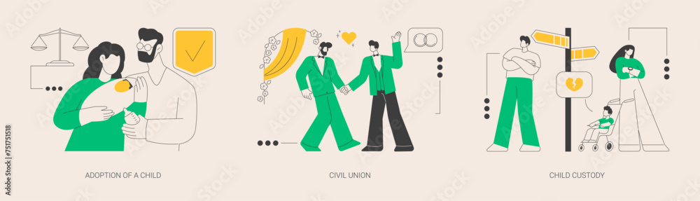 Family law abstract concept vector illustrations.