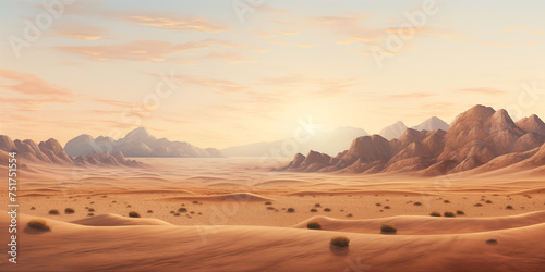 Beautiful photo of the desert for background  Vast desert landscape with sweeping sand dunes and pockets of lush oases