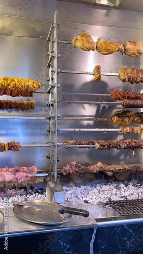 Greek street food in Skiathos Island. Grill House serving lamb, chicken and pork.  photo