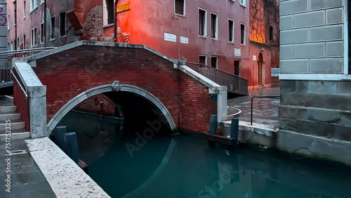 Medieval houses, narrow canals, bridges, gondolas in Venice, Italy, February 10, 2024. High quality 4k footage photo