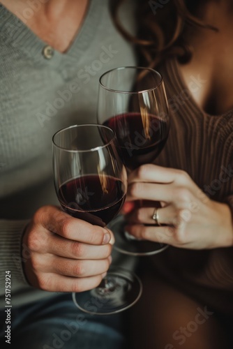 Two glasses of wine in the hands of a loving couple