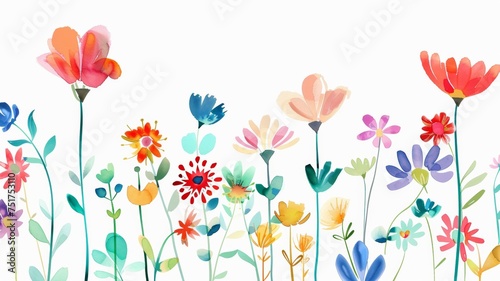 Flowers digital illustration  spring design  watercolor hand painting. 