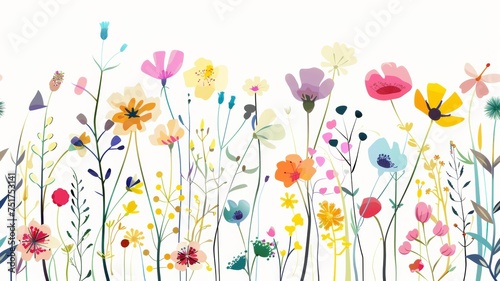 Flowers digital illustration, spring design, watercolor hand painting. 