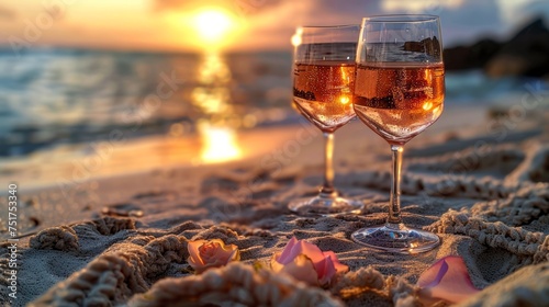 Two Glasses of Wine on a Beach Blanket