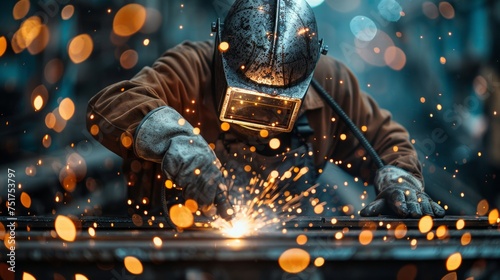 Welder Working on Metal Piece