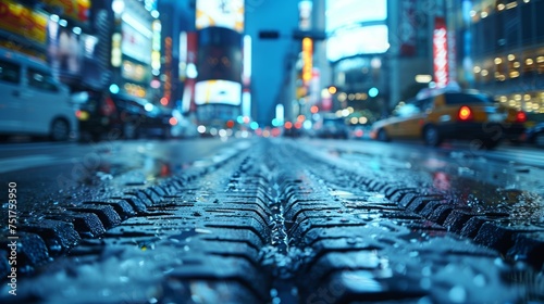 Bustling City Street With Traffic and Tall Buildings