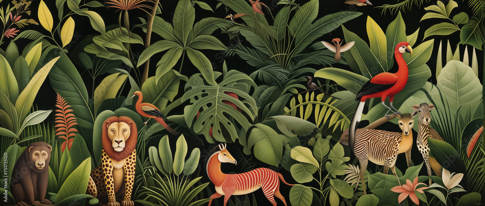 Fotografie Jungle, tropical illustration