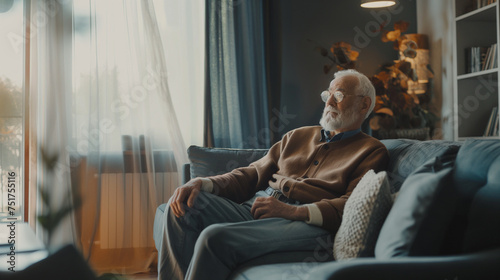 Homem idoso sentado no sofa de sua casa -  Papel de parede