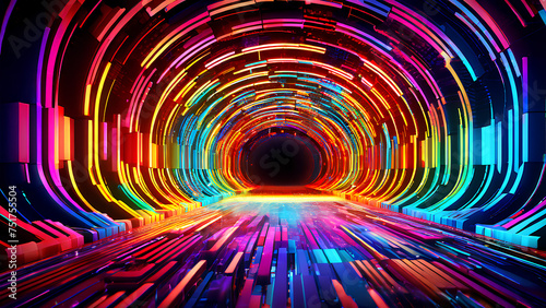 Glowing Multi Color Abstract Illustration of Colored Data tunnel