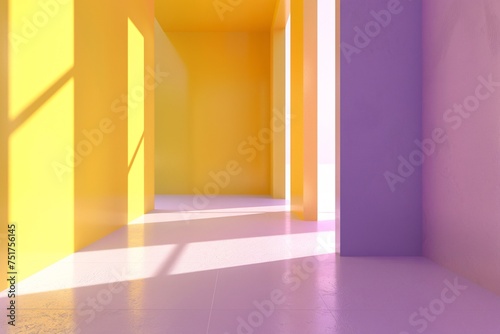 a room with yellow walls and purple walls