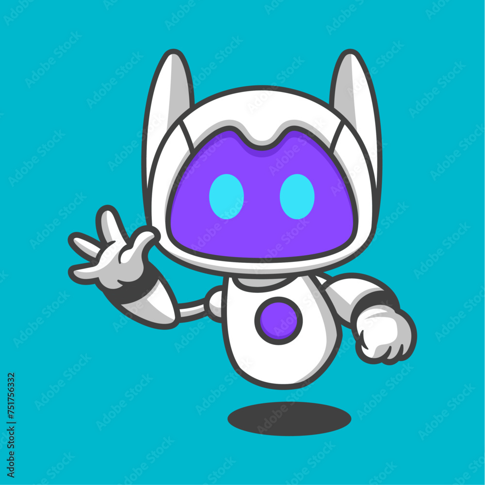 Cute robot cartoon icon illustration. funny gift cartoon. Business icon concept. Flat cartoon style
