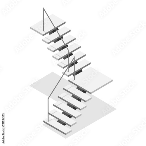 3D Isometric Flat Vector Set of Staircases, Metal or Wooden Stairway. Item 3