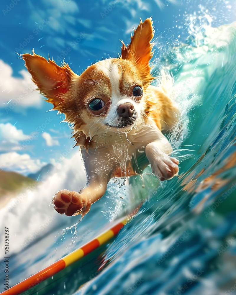 close-up of a chihuahua surfing