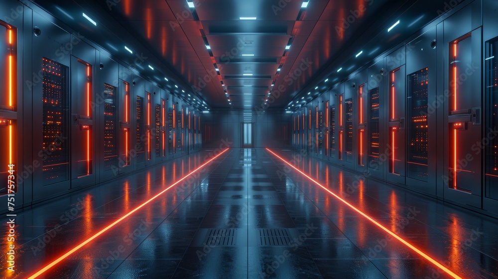 Fototapeta premium Data center, digital information storage room with server hardware 