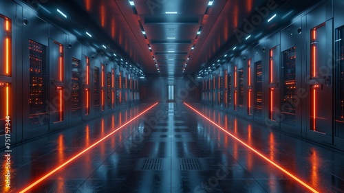 Data center, digital information storage room with server hardware 