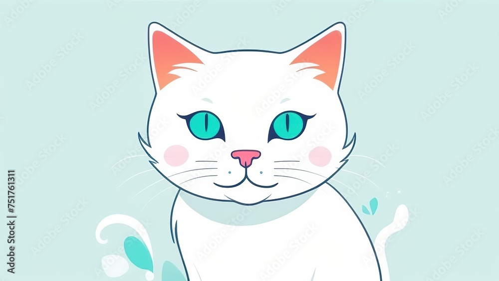 illustration of a cute cartoon white kitten isolated on a white background. Little cute watercolor animals.